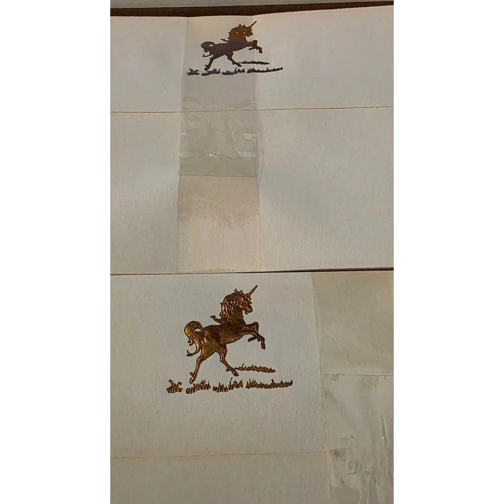 Vintage American Greetings Forget Me Not Gold Embossed Unicorn Stationery Set